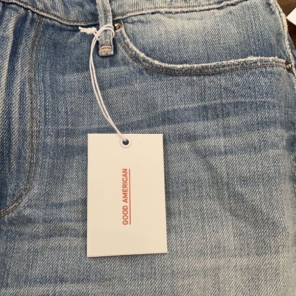 Good American Pom Pom Blue Distressed Denim Skirt Contemporary Boho Feminine - Picture 11 of 16